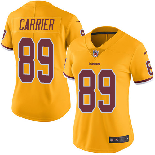 Women's Limited Derek Carrier Nike Jersey Gold - #89 Rush NFL Washington Redskins